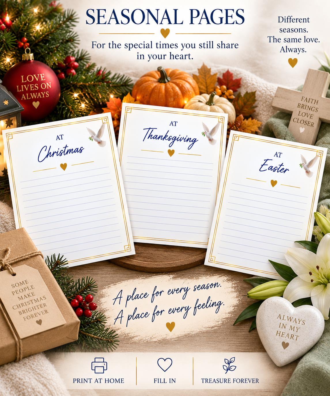 Seasonal pages — Christmas, Thanksgiving and Easter